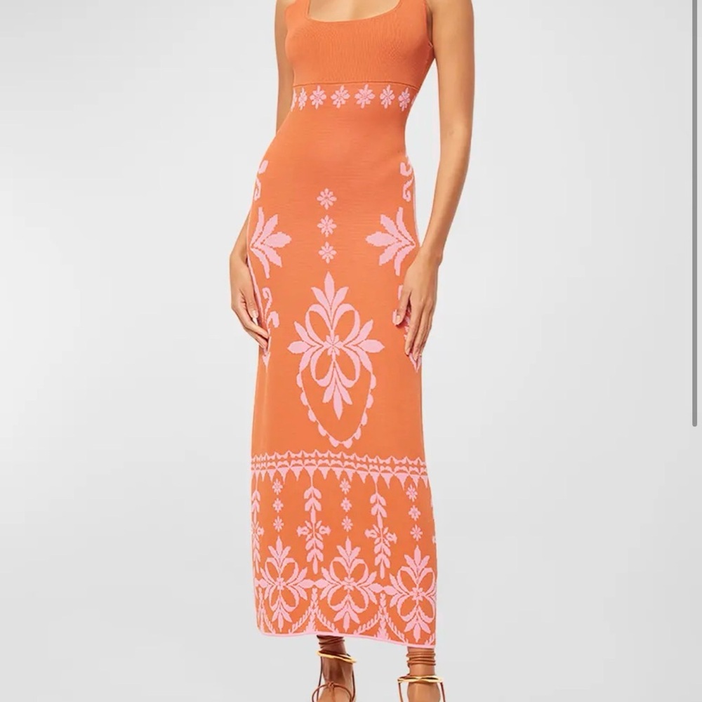 Misa Los Angeles Orange and Pink Maxi Dress